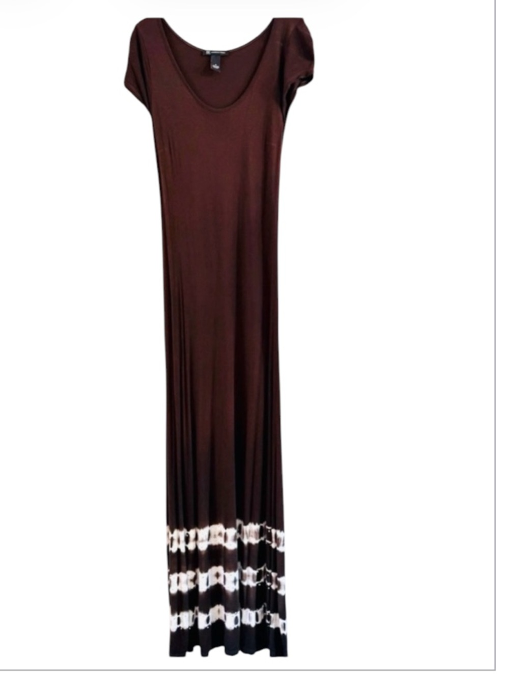 INC Rare Fluid Rayon Maxi Dress Brown Tie Dye Studded Embellished Cap Sleeve M